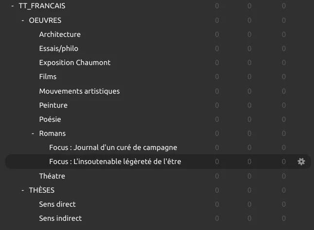 Organisation des paquets THÈSES et OEUVRES dans Anki